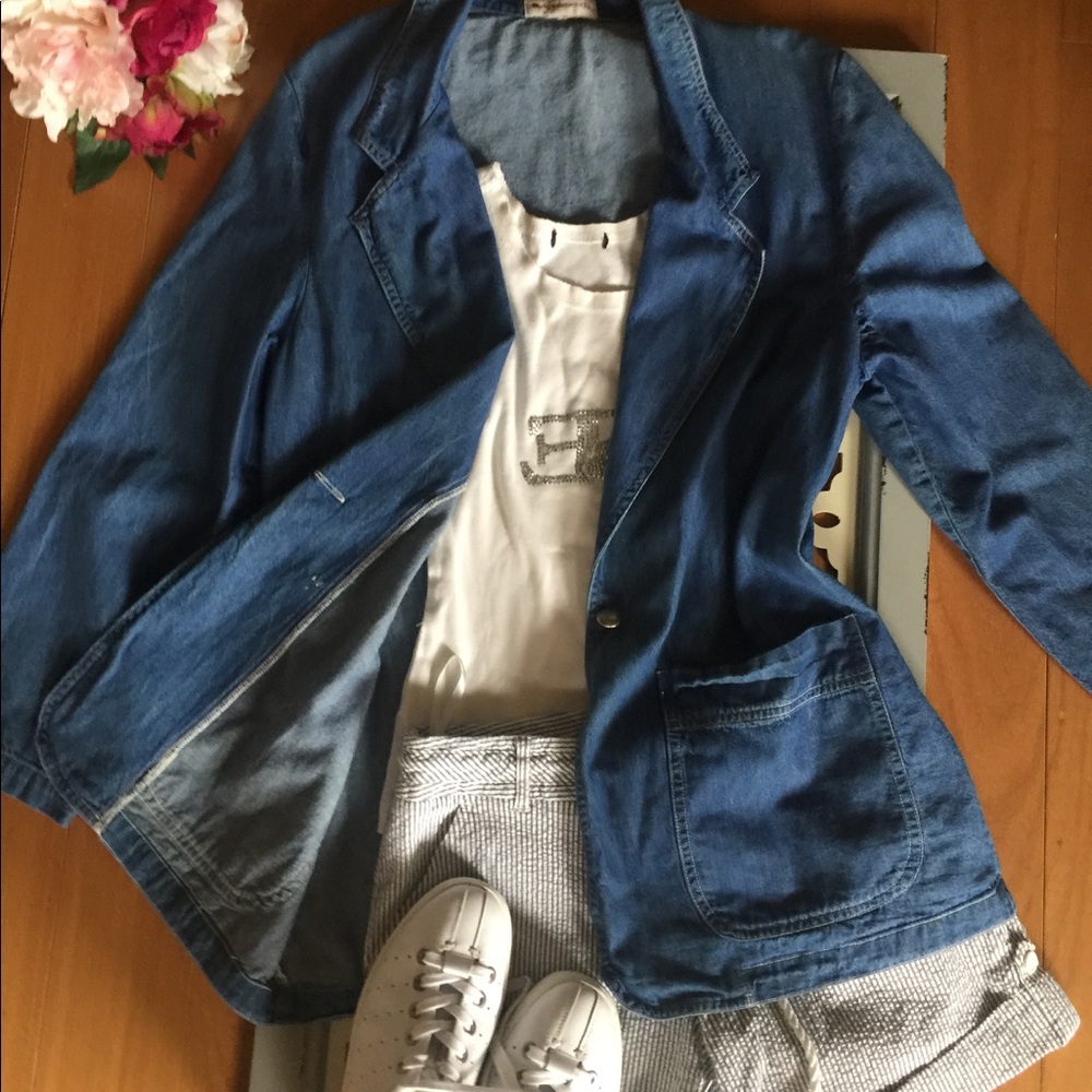 Vintage Blue Denim Jean Blazer Jacket